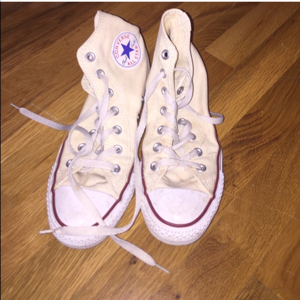 Beige converse all star high tops